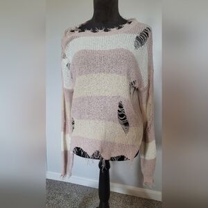 POL Distressed Soft Pink and Cream Striped Light Weight Sweater. Size S. NWOT